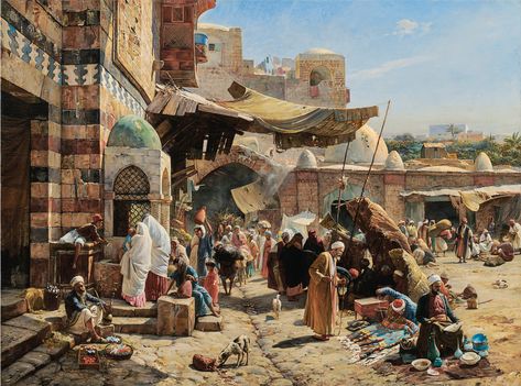 GUSTAV BAUERNFEIND | MARKET IN JAFFA Arabic Art, Oil Painting Reproductions, Hand Painted Artwork, Painting Reproductions, Egyptian Art, Best Artist, North Africa, Cairo, Oil Painting On Canvas