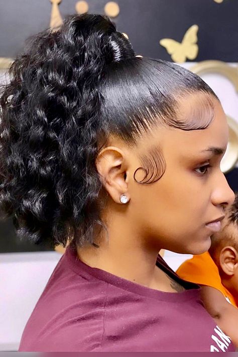 Pony Tell Hairstyle, Short Curly Ponytail Black Women Weave, High Bob Ponytail Black Women, Bob Ponytail Black Women Curly, Curly Bob Ponytail Black Women, Curly Short Ponytail Black Women, Short Sleek Ponytail, High Curly Ponytail Weave Short, Curly Ponytail Hairstyles For Black Hair