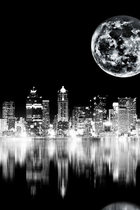 Night life in black and white Black And White City, Black And White Photograph, Beautiful Moon, White Picture, City Photography, Black White Photos, Bw Photo, Black And White Pictures, Pics Art