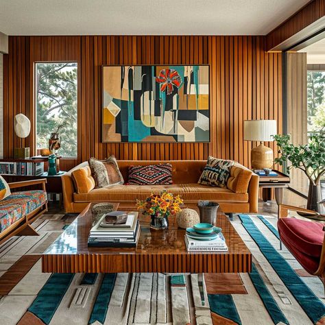 Cozy Mid Century Modern Living Room, Mid Century Modern Living Room Ideas, Midcentury Living, Scandi Minimalist, Mcm Living Room, 70s Interior Design, Midcentury Decor, Mid Century Interior Design, Midcentury Architecture