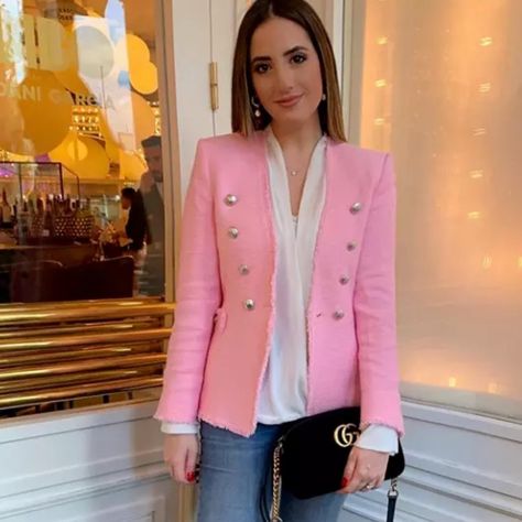 Gorgeous Textured Weave Jacket Blazer From Zara, Bloggers Favorite, Brand New With Tag. Color: Pink Cape Sleeve Blazer, Pink Tweed Blazer, Lilac Blazer, Pink Tweed Jacket, Black White Blazer, Herringbone Jacket, Pink Tweed, Checked Jacket, Boucle Jacket