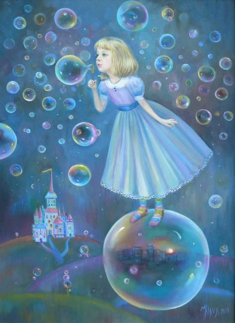 Bubble Painting, Fairytale Castle, Vintage Fairies, Fantasy Paintings, Dark Art Illustrations, Soap Bubbles, Baby Art, Surreal Art, Art Oil