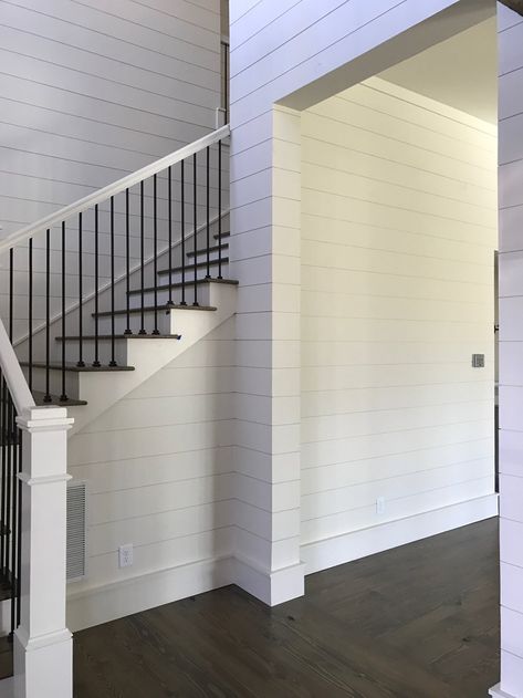 Nickel Gap, Shiplap Paneling, Dock House, Installing Shiplap, Parts Of Stairs, Stairs Design Interior, Stair Parts, Barn Board, Wood Works