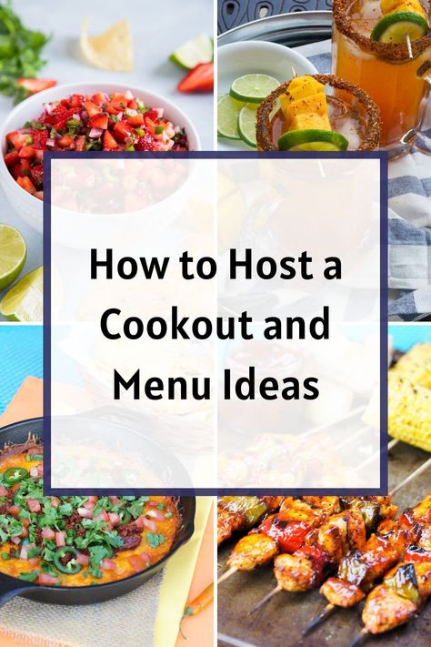 Get all of my top tips for how to plan and host the best cookout this summer! Lots of different menu ideas for inspiration, from appetizers and drinks, to mains, sides and desserts. Throw the best summer party right in your backyard! #cookoutrecipes #cookoutmenu #howtoplanacookout Lunch Party Menu, Cookout Appetizers, Bbq Party Menu, Summer Party Menu, Summer Bbq Menu, Healthy Cookout, Bbq Dinner Party, Summer Dinner Party Menu, Menu Healthy