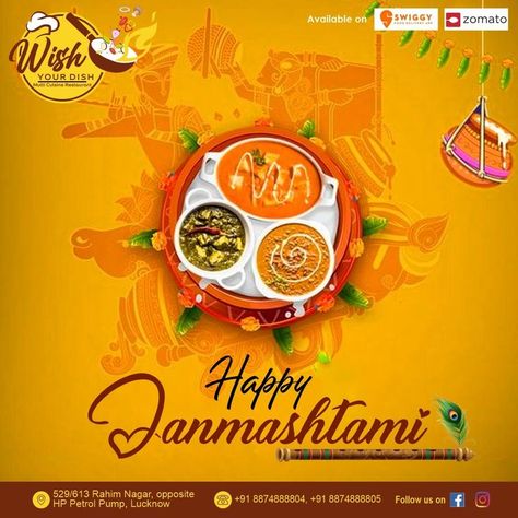 Happy Janmashtami 💫 May Lord Krishna's blessings bring you happiness, health, and good fortune. ----------- . Call us for more info: +91 8874888804, +91 8874888805 . . . #multicusinerestaurant #wishyourdish #wishyourdishmulticusinerestaurant #bestfoodinlucknow #bestrestaurantinlucknow #restaurant #Authentic #Authentictaste #food #foodie #foodlove #cooking #instadaily #takeaway #swiggy #janmashtami #krishna #krishnajanmashtami #lordkrishna #happyjanmashtami #radhakrishna Janmashtami Post For Restaurant, Restaurant Flyer, Happy Janmashtami, Krishna Janmashtami, Food Ads, Social Media Design Graphics, Creative Ads, Design Graphics, Restaurant Recipes