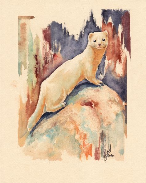 Ferret (Hurón) - watercolor Ferret Watercolor, Ferret Painting, Coloured Sketches, Ferret Art, Pet Watercolor, Animals Artwork, Drawing Practice, Animals Of The World, Portrait Inspiration