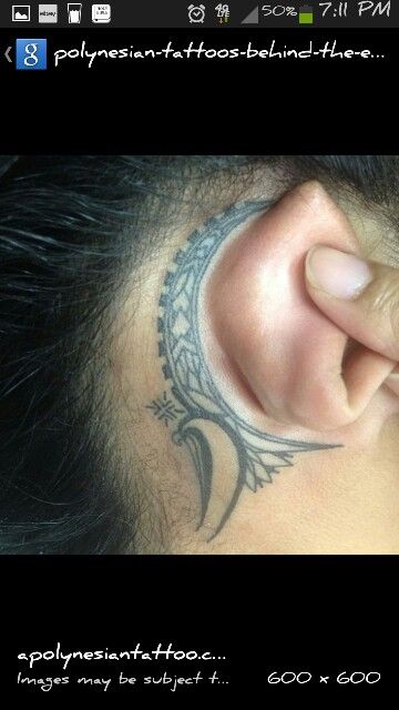 Moon behind the ear tattoo Hawaiian Tattoo Behind Ear, Polynesian Ear Tattoo, Behind The Ear Tattoo, Tattoo Behind Ear, Mermaid Moon, Soul Tattoo, Polynesian Tattoos, Samoan Tattoo, Hawaiian Tattoo