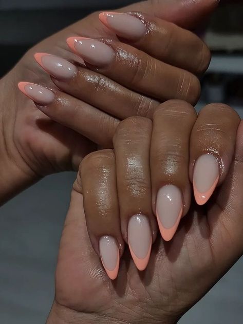 coral french tip nails Coral French Tip Nails, Coral Nails With Design, Classy Almond Nails, Coral Nails, White Acrylic Nails, Tip Nails, Elegant Nails, Fabulous Nails, Pretty Acrylic Nails