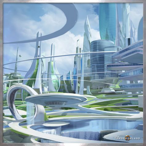 "When I touched the pin, I saw some place amazing." - Casey Newton #Tomorrowland Venti Header, Kota Masa Depan, Casey Newton, Fasad Design, Sci Fi Architecture, Futurisme Retro, Future Buildings, Sci Fi City, Sci Fi Environment