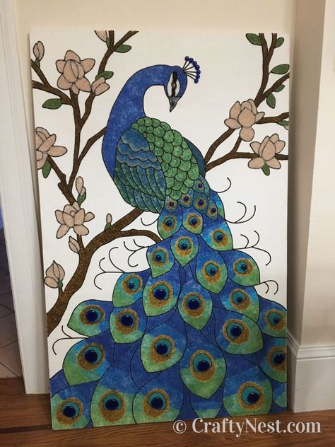 DIY peacock gravel mosaic art - Crafty Nest Mosaic Peacock, Diy Peacock, Take Five, Dyi Projects, Plywood Sheets, Glass Gems, One Year Ago, Picture Hangers, Art Kits