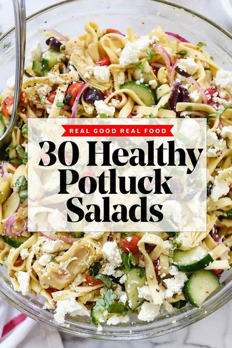 30 Healthy Potluck Salads | Greek Pasta Salad foodiecrush.com Salads Quinoa, Potluck Salads, Healthy Potluck Recipes, Salads To Make, Healthy Potluck, Quinoa Salads, Potluck Salad, Cold Salads, Potluck Side Dishes