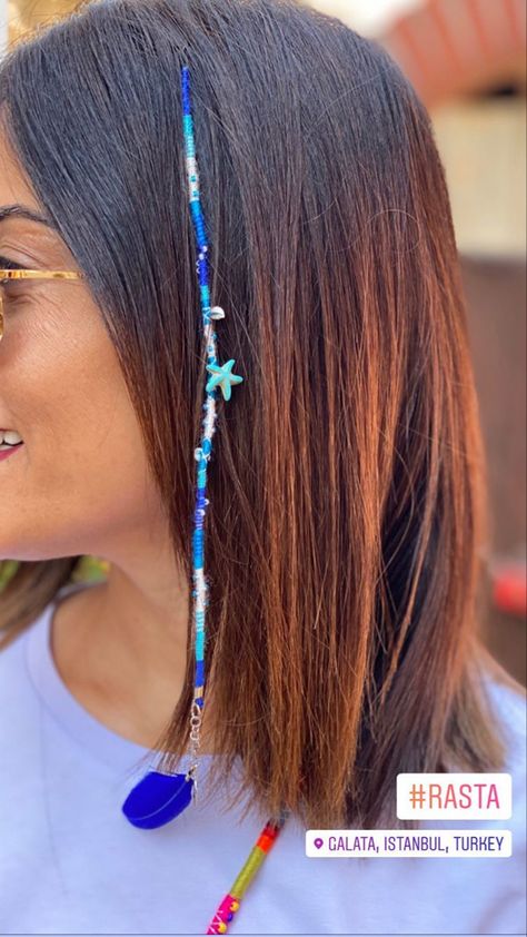 Hair Wrap Designs, Blue Hair Wrap, Hair Wrap Ideas, Hair Wraps Thread, Beach Girl Hair, String Hair Wraps, Thread Hair Wraps, Holiday Braids, Boho Hair Wrap