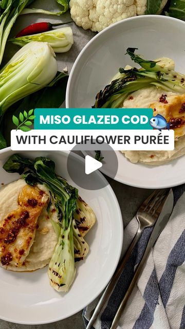 Livy Losers on Instagram: "MISO GLAZED COD with CAULIFLOWER PUREÉ and CHARRED GREENS 🐟  This recipe is a must-try—the tender cod paired with the smooth purée and smoky greens is incredibly tasty!  Servings: 4 Prep time: 15 min Cooking time: 30 min  INGREDIENTS  4 cod filets 1 medium cauliflower 2 shallots 4 bok choy 1 1/2 cup chicken stock 2 tbsp butter 2 tbsp miso paste 4 tbsp mirin 1 tbsp maple syrup 1 tbsp rice vinegar olive oil chili oil for garnish (optional)  DIRECTIONS  1. Preheat oven to 425F.  2. In a medium bowl combine miso paste, mirin, maple syrup and rice vinegar. Mix well, until combined. Place the cod filets into a bowl. Pour the sauce over. Toss the fish until coated on all sides, cover the bowl and set aside to marinate.  3. Break the cauliflower into small florets. Slic Cod And Cauliflower Recipes, Miso Glazed Cod, Cod Filets, Miso Glaze, Cauliflower Puree, Miso Paste, Cod Recipes, Chili Oil, Cauliflower Recipes