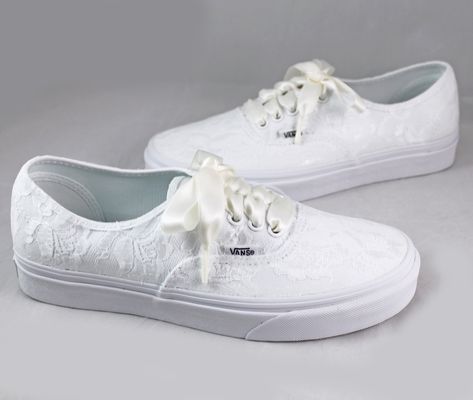 Bridal Vans Low Heel, White Round Toe Wedding Shoes For Destination Wedding, Formal Lace-up Wedding Shoes With White Laces, Formal Wedding Shoes With White Laces, Low-top Wedding Shoes With White Laces, Lace-up Wedding Shoes With Laces For Bride, Bridal Wedding Shoes With White Laces, Lace-up Lace Wedding Shoes, Lace-up Wedding Shoes For Bride