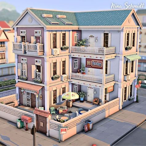 Nina Schmidt on Instagram: "TOMARANG APARTMENTS 🏡 Base Game & For Rent 🔑 Speed Build & Download on YouTube | Link in Bio Gallery ID: ninahschmidt or #NinaSchmidt @thesims #thesims4 #thesims4builds #thesimscasas #sims #thesims #showusyourbuilds #simscommunity #simstagram" The Sims 4 Gallery Houses Base Game, Sims 4 Build Base Game, For Rent Sims 4 Build, Sims World Ideas, Sims 4 Style Ideas, Sims 4 Tomarang Apartment, Sims 4 Frat House, Sims 4 Town Layout Newcrest, Sims 4 Apartment Building Layout