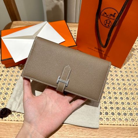 Hermes Etoupe Epsom Bearn Long Wallet PHW Hermes Etoupe, Hermes Wallet, Authentic Models, H Logos, Place An Order, Hermes Paris, Hermes Handbags, Long Wallet, Calf Skin