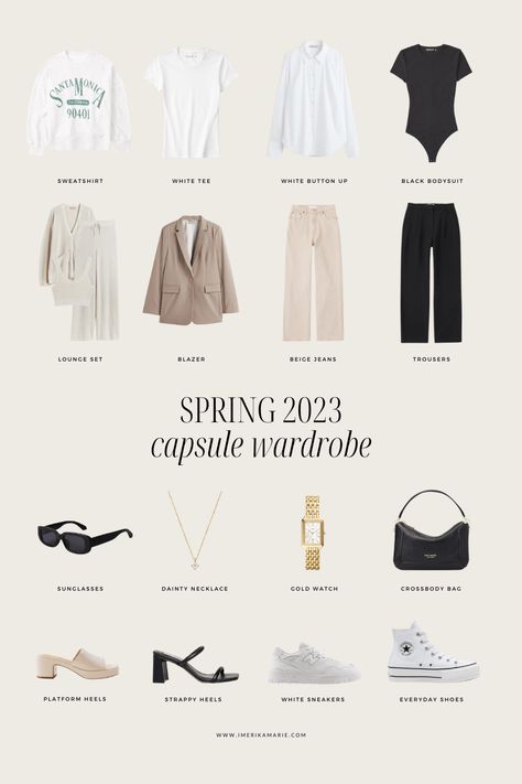 Spring 2023 Capsule Wardrobe + Outfit Ideas | Erika Marie Sporty Chic Capsule Wardrobe, Spring 2023 Capsule Wardrobe, Spring 2023 Capsule, Capsules Wardrobe, Outfits Hacks, Erika Marie, Capsule Wardrobe Outfit Ideas, Sweater Lounge Set, Spring Japan