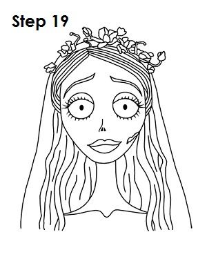 How to Draw Corpse Bride Corpse Bride Clipart, Corpse Bride Embroidery, Corpse Bride Outline, Corpse Bride Pumpkin Painting, Corpse Bride Drawing Easy, Corpse Bride Coloring Pages, Halloween Characters Drawings, Emily Corpse Bride Drawing, The Corpse Bride Emily