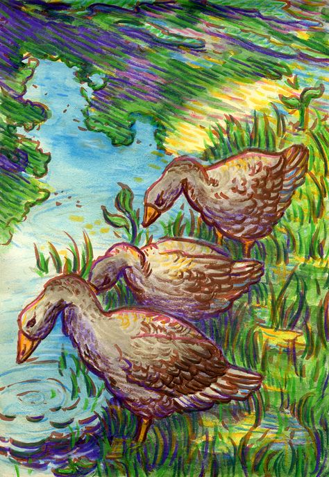 Coloured Pencil Artwork, Watercolor And Colored Pencil Art, Geese Drawing, Colored Pencil Drawing Ideas, Color Pencil Drawing Ideas, Colored Pencil Sketches, Colour Pencil Drawings, Pencil Crayon Drawing, Drawing Pencil Color