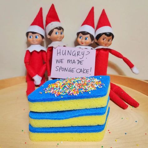 Sophia B on Instagram: "Day #17 • Hungry? We Made Sponge Cake! 🎂 #elfontheshelf #elfontheshelftwinsandablog" Elf Ideas, Sponge Cake, On The Shelf, Elf On The Shelf, Elf, Cake, Christmas, On Instagram, Instagram