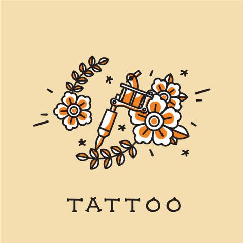 Tattoo Machine Drawing Design, Tattoo Shop Branding, Tattoo Artist Wallpaper, Tattoo Machine Logo, Tattoo Shop Logo, Traditional Tattoo Banner, Traditional Tattoo Machine, Tattoo Branding, Tattoo Cards