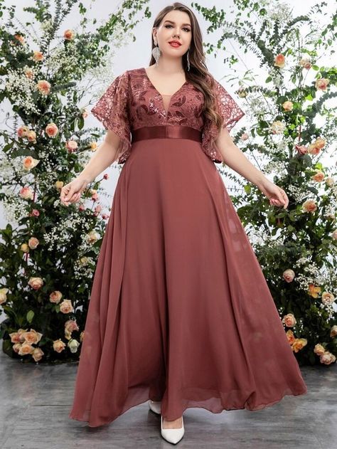 Dress For Big Size Woman Wedding, Bridesmaid Dresses Big Size, Dress Big Size Party, Chiffon Frocks For Women, Dress For Big Size Woman, Causal Frocks, Dress For Chubby Ladies, Plus Size Floral Dress, Dress Big Size