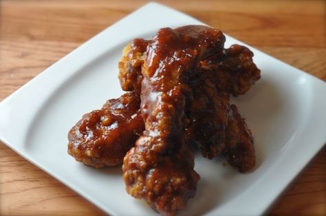 KFC Honey BBQ Strips – make these at home with our copycat version of this recipe. Honey Bbq Chicken Wings, Honey Bbq Wings, Homemade Chicken Tenders, Bbq Chicken Recipe, Fried Chicken Strips, Kfc Recipe, Honey Bbq Chicken, Honey Barbecue, Bbq Wings