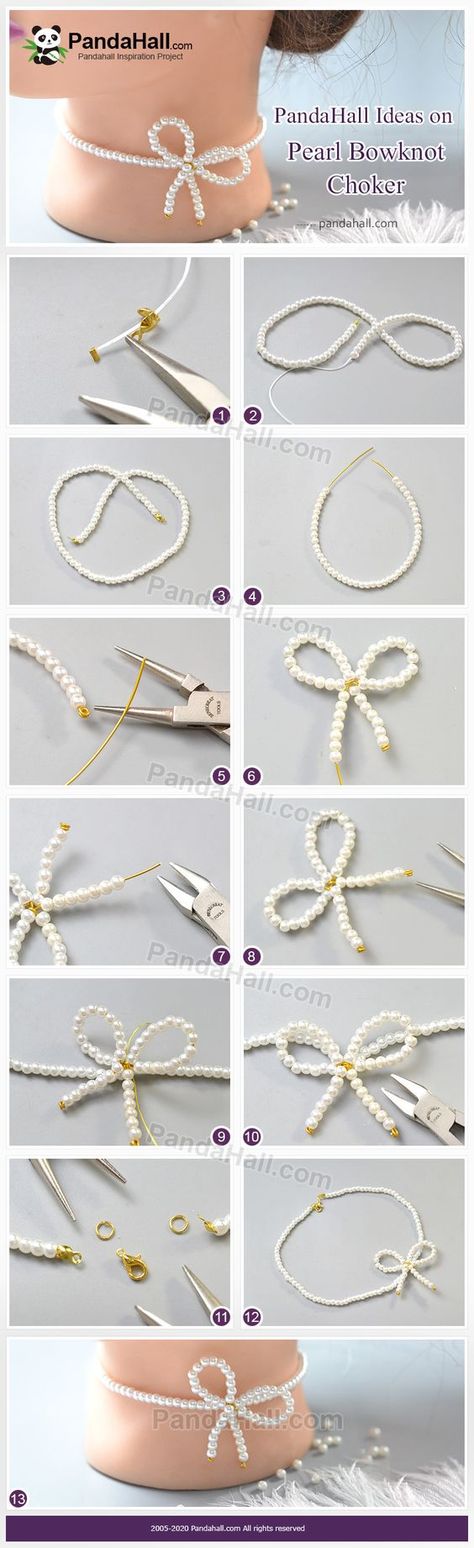 Jewelry Crafts Diy, Pulseras Kandi, Diy Pearl Necklace, Simple Pearl Necklace, Flower Bouquet Diy, Sparkle Bracelet, Pearls Diy, Simple Pearl, Choker Jewelry