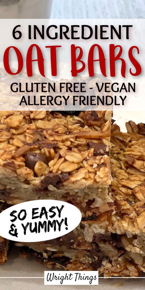 Gluten Free Dairy Free Oat Bars, Gluten Free Snack Bars Recipes, Gluten Free Oat Bars Recipe, Allergy Friendly Recipes For Kids, Healthy Snack Bars For Kids, Gluten Free Kid Friendly Dinners, Eoe Disease, School Safe Snacks, Oat Bars Gluten Free