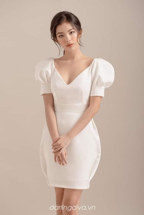 Modern Short Wedding Dress, Civil Dress, Graduation Attire, Modern Filipiniana Dress, White Dresses Graduation, Filipiniana Dress, Cute Work Outfits, Gowns Dresses Elegant, Myanmar Traditional Dress