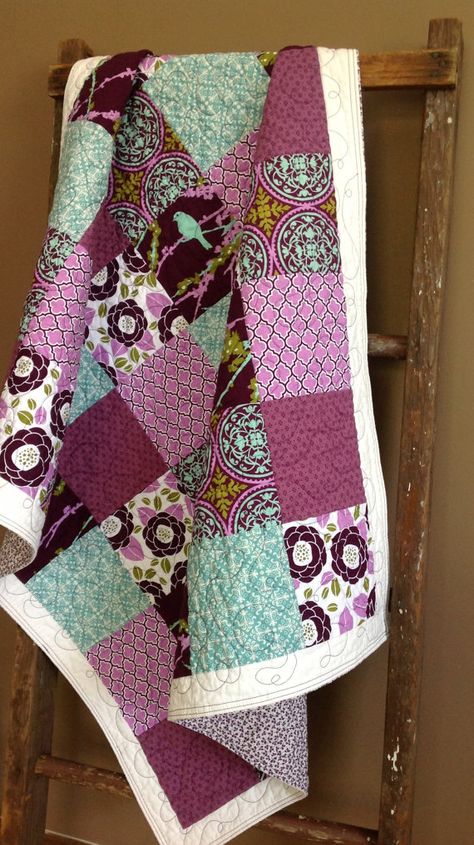 Modern Baby Toddler Girl Purple Quilted Blanket Joel by CoolSpool Purple Quilts Ideas, Purple Patchwork Quilts, Purple Baby Quilt, Blanket Sewing, Quilt Purple, Dark Purple Quilt, Purple Quilt, Quilted Blanket, Purple Quilts