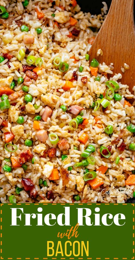 Fried Rice Bacon, What To Make With Fried Rice, Fried Rice Dinner Ideas, Authentic Fried Rice, Gameday Dips, Fried Rice With Bacon, Asian Fried Rice, Special Fried Rice Recipe, Bacon Fried Rice Recipe