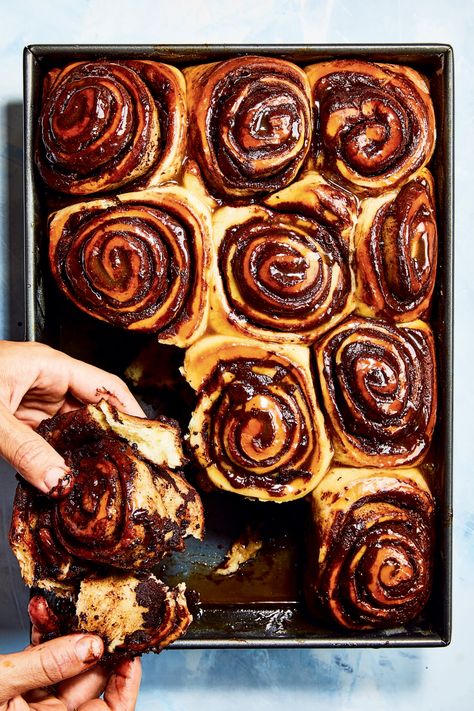 Babka meet cinnamon buns in this buttery yeasted loaf that gets swirled with gooey chocolate and drizzled with tahini, which keeps it from getting too sweet. Babka Buns, Jewish Desserts, Tahini Paste, Chocolate Babka, Bun Recipe, Brunch Ideas, Chocolate Filling, Cinnamon Buns, Dry Yeast