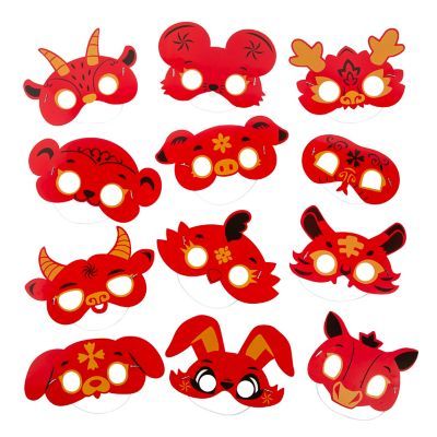 Lunar New Year Paper Zodiac Animal Masks - 12 Pc. | Oriental Trading Lunar New Year Diy, Chinese New Year Monkey, Lunar New Year Party, Chinese New Year Craft, New Year Party Decorations, Chinese New Year Party, New Year Decorations, Chinese New Year Crafts, New Year's Party Decorations