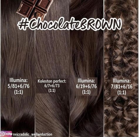 Wella Hair Color Chart, Cool Tone Brown Hair, Dark Chocolate Hair Color, Chocolate Hair Color, Brown Hair Color Chart, Cool Brown Hair, Dark Chocolate Hair, Dark Chocolate Brown Hair, Wella Hair Color