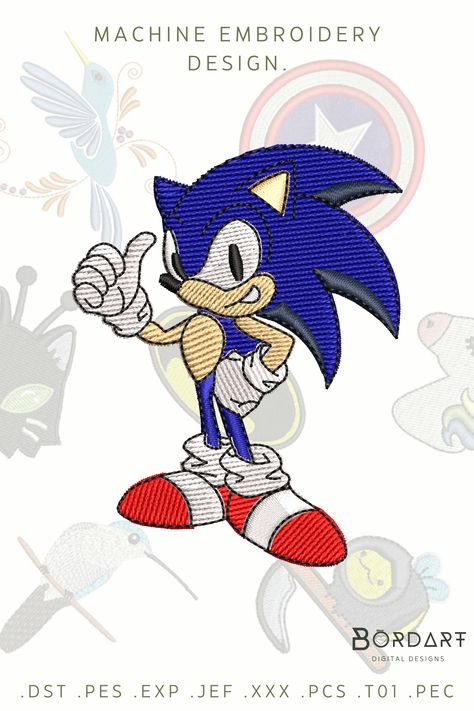 Embroidery Design Sonic 3, Cartoon Embroidery, E Logo, Machine Embroidery Design, Embroidery Art, Machine Embroidery Designs, Embroidery Design, Sonic, Machine Embroidery