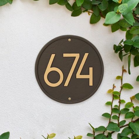 Round Modern Personalized 1-Line Wall Address Plaque Boost Curb Appeal, Contemporary Fonts, House Front Porch, House Plaques, Address Plaques, Heath Ceramics, Modern House Number, Aged Bronze, Address Plaque