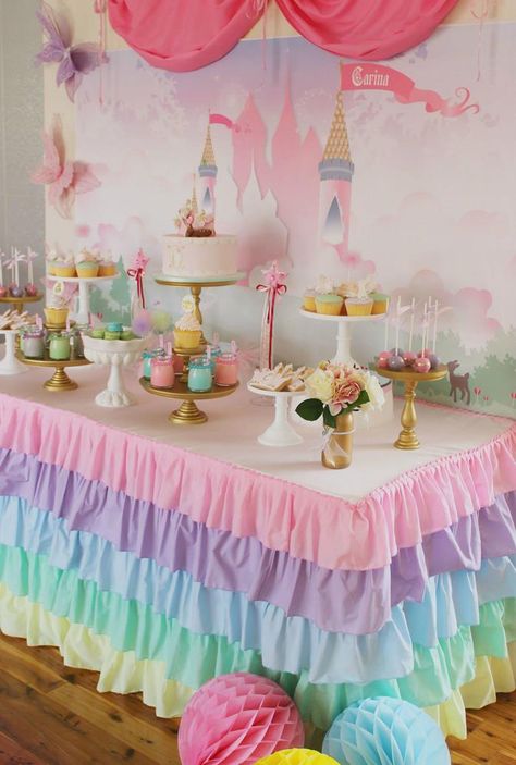 Pastel Princess Party with So Many Darling Ideas via Kara's Party Ideas | KarasPartyIdeas.com #PrincessParty #Ideas #PrincessPartySupplies Disney Princess Birthday Party, Princess Theme Party, Disney Princess Birthday, Disney Princess Party, Princess Theme, Disney Party, Princess Birthday Party, Unicorn Birthday Parties, 4th Birthday Parties