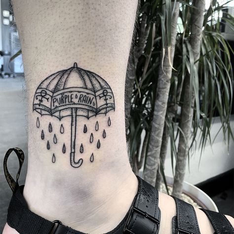 Purple Rain Tattoo Ideas, Purple Rain Tattoo, Rain Tattoos, Kingston Tattoo, Cat Kingston, Rain Tattoo, Umbrella Tattoo, Deathly Hallows Tattoo, Purple Rain