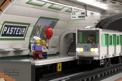 Lego Train Station, Lego Hobby, Lego Train, Micro Lego, Lego Modular, Lego Trains, Paris Metro, Lego Architecture, Lego House