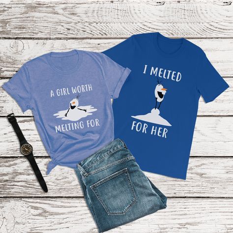 Frozen Shirt, A Girl Worth Melting For Shirt, Olaf Shirt, Couples Disney Shirts, Disney Family Shirts, Epcot, Disneyland, Christmas Shirts by BoundingInstyle on Etsy Disneyland Christmas Shirts, Disneyland Couples Outfits, Couples Disney Shirts, Olaf Shirt, Frozen Shirt, Disney Family Shirt, Couples Disney, Disney Trip Outfits, Frozen Shirts