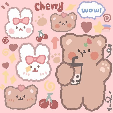 Soft Bear, Bear Cute, Kawaii Stickers, Cute Cartoon Wallpapers, Sticker Sheets, Cute Stickers, Cute Cartoon, Hello Kitty, Cherry