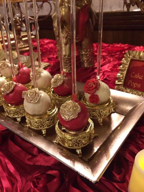 Elegant Cake Pops, Red Quinceanera Ideas, Red Baby Shower, Quince Cake, Red Quince, Beauty And The Beast Theme, Bollywood Theme, Wedding Cake Pops, Quinceanera Cakes