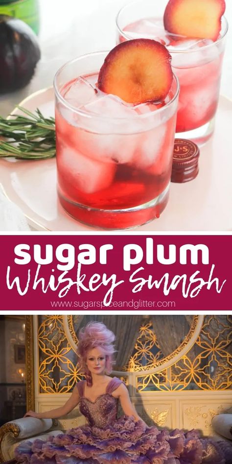 Fun Holiday Cocktails, Plum Drink, Best Christmas Cocktails, New Years Eve Drinks, Nutcracker And The Four Realms, Whiskey Smash, Cocktail Recipes Whiskey, Whiskey Recipes, Fun Drinks Alcohol