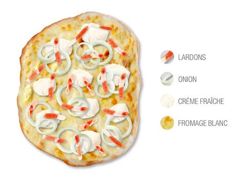 Tarte Flambée Authentic Recipe | TasteAtlas Food Anatomy, Tarte Flambee Recipe, Pizza Menu Design, Food Savoury, Menu Pizza, Spreadable Cheese, Roasted Onions, Food Infographic, European Recipes