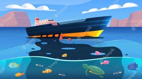 Oil Spill Poster, Oil Spill Drawing, Floating In Ocean, Oil Spillage, Composition Illustration, World Ugliest Dog, Boat Illustration, Boat Drawing, Water Illustration