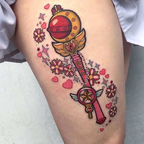 Sailor Moon Wands, Wand Tattoo, Sakura Tattoo, Sailor Moon Tattoo, Moon Tattoo Designs, Kawaii Tattoo, Japanese Sleeve Tattoos, Tattoo Designs And Meanings, Sailor Moon Crystal