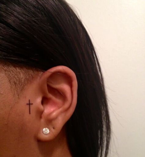 ILikeItThatWay Tattoos By Ear On Face, Cross By Ear Tattoo, Cross On Ear Tattoo, Cross On Face Tattoo, Heart By Ear Tattoo, Side Ear Tattoo Women, Front Of Ear Tattoos For Women, Cross Ear Tattoo, Ear Cross Tattoo