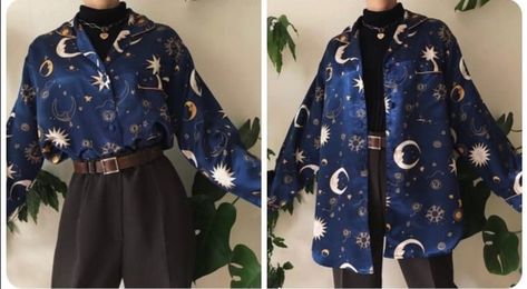 Starry Suit Men, Celestial Themed Clothes, Moon Clothing Aesthetic, Celestial Clothes Aesthetic, Starcore Outfit Ideas, Space Prom Outfit, Outer Space Outfit Aesthetic, Astronomy Clothes Aesthetic, Celestial Whimsigoth Outfit