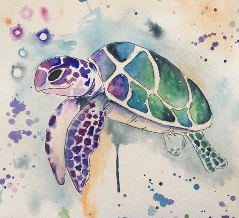 Turtle Watercolor Painting, Watercolour Turtle Easy, Watercolour Sea Turtle, Watercolor Sea Turtle Easy, Sea Turtle Watercolor Painting, Sea Turtle Watercolor, Sea Turtle Painting, Geisha Art, Turtle Painting